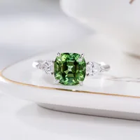 New Imitation Natural Green Tourmaline Square Diamond Apple Green Copper Open Ring main image 2