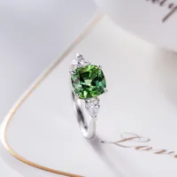 New Imitation Natural Green Tourmaline Square Diamond Apple Green Copper Open Ring sku image 1