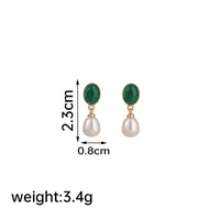 1 Pair Elegant Geometric Plating Inlay Freshwater Pearl Copper Natural Stone 18k Gold Plated Drop Earrings sku image 1