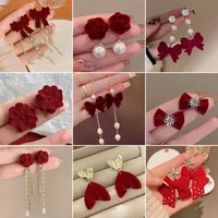 1 Pair Simple Style Classic Style Flower Inlay Flocking Rhinestones Pearl Drop Earrings main image 1