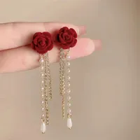 1 Pair Simple Style Classic Style Flower Inlay Flocking Rhinestones Pearl Drop Earrings main image 2