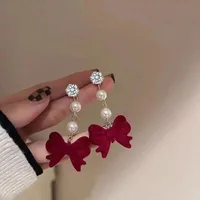 1 Pair Simple Style Classic Style Flower Inlay Flocking Rhinestones Pearl Drop Earrings sku image 6