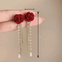 1 Pair Simple Style Classic Style Flower Inlay Flocking Rhinestones Pearl Drop Earrings main image 6