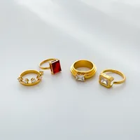 Retro Roman Style Geometric Titanium Steel Plating Inlay Zircon Rings main image 5