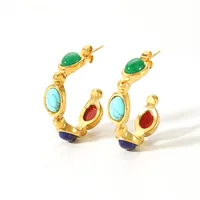 1 Pair Retro Geometric Plating Inlay 304 Stainless Steel Natural Stone 18K Gold Plated Ear Studs main image 2