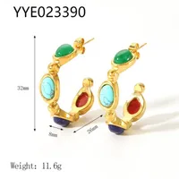 1 Pair Retro Geometric Plating Inlay 304 Stainless Steel Natural Stone 18K Gold Plated Ear Studs main image 6