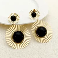 1 Pair Hip-Hop Roman Style Artistic Round Flower Plating Inlay 304 Stainless Steel Natural Stone Glass Stone 14K Gold Plated Drop Earrings main image 1