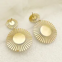 1 Pair Hip-Hop Roman Style Artistic Round Flower Plating Inlay 304 Stainless Steel Natural Stone Glass Stone 14K Gold Plated Drop Earrings main image 2