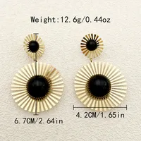 1 Pair Hip-Hop Roman Style Artistic Round Flower Plating Inlay 304 Stainless Steel Natural Stone Glass Stone 14K Gold Plated Drop Earrings main image 3