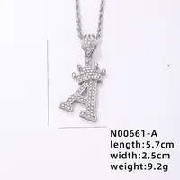 Hip-hop Letter Crown Copper Plating Inlay Rhinestones White Gold Plated Necklace Pendant sku image 1