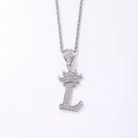 Hip-hop Letter Crown Copper Plating Inlay Rhinestones White Gold Plated Necklace Pendant main image 8