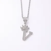 Hip-hop Letter Crown Copper Plating Inlay Rhinestones White Gold Plated Necklace Pendant main image 7