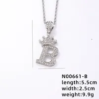 Hip-hop Letter Crown Copper Plating Inlay Rhinestones White Gold Plated Necklace Pendant sku image 2