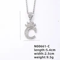 Hip-hop Letter Crown Copper Plating Inlay Rhinestones White Gold Plated Necklace Pendant sku image 3