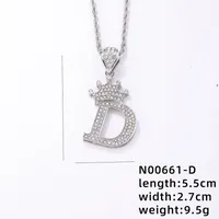 Hip-hop Letter Crown Copper Plating Inlay Rhinestones White Gold Plated Necklace Pendant sku image 4