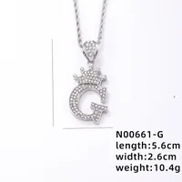 Hip-hop Letter Crown Copper Plating Inlay Rhinestones White Gold Plated Necklace Pendant sku image 7