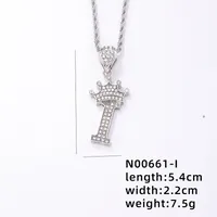 Hip-hop Letter Crown Copper Plating Inlay Rhinestones White Gold Plated Necklace Pendant sku image 9