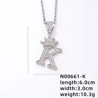 Hip-hop Letter Crown Copper Plating Inlay Rhinestones White Gold Plated Necklace Pendant sku image 11