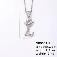 Hip-hop Letter Crown Copper Plating Inlay Rhinestones White Gold Plated Necklace Pendant sku image 12