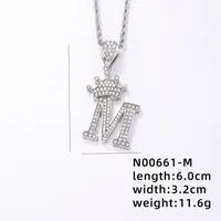 Hip-hop Letter Crown Copper Plating Inlay Rhinestones White Gold Plated Necklace Pendant sku image 13