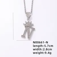 Hip-hop Letter Crown Copper Plating Inlay Rhinestones White Gold Plated Necklace Pendant sku image 14