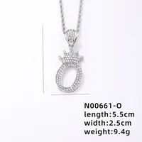 Hip-hop Letter Crown Copper Plating Inlay Rhinestones White Gold Plated Necklace Pendant sku image 15