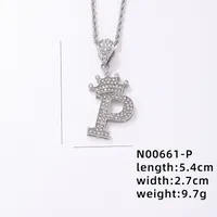 Hip-hop Letter Crown Copper Plating Inlay Rhinestones White Gold Plated Necklace Pendant sku image 16