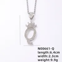 Hip-hop Letter Crown Copper Plating Inlay Rhinestones White Gold Plated Necklace Pendant sku image 17