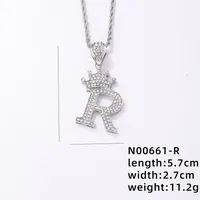 Hip-hop Letter Crown Copper Plating Inlay Rhinestones White Gold Plated Necklace Pendant sku image 18