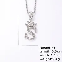 Hip-hop Letter Crown Copper Plating Inlay Rhinestones White Gold Plated Necklace Pendant sku image 19