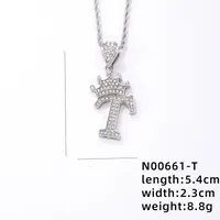 Hip-hop Letter Crown Copper Plating Inlay Rhinestones White Gold Plated Necklace Pendant sku image 20