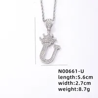 Hip-hop Letter Crown Copper Plating Inlay Rhinestones White Gold Plated Necklace Pendant sku image 21