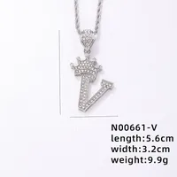 Hip-hop Letter Crown Copper Plating Inlay Rhinestones White Gold Plated Necklace Pendant sku image 22