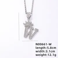 Hip-hop Letter Crown Copper Plating Inlay Rhinestones White Gold Plated Necklace Pendant sku image 23