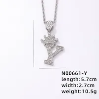 Hip-hop Letter Crown Copper Plating Inlay Rhinestones White Gold Plated Necklace Pendant sku image 25