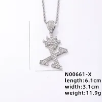 Hip-hop Letter Crown Copper Plating Inlay Rhinestones White Gold Plated Necklace Pendant sku image 24