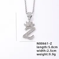 Hip-hop Letter Crown Copper Plating Inlay Rhinestones White Gold Plated Necklace Pendant sku image 26