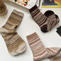 Unisex Retro Ethnic Style Geometric Cotton Crew Socks A Pair main image 1