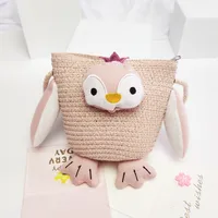 Kid's Straw Animal Bear Cute Square Zipper Crossbody Bag Straw Bag Coin Purse sku image 13