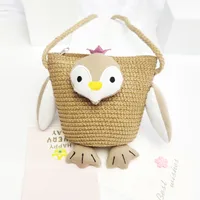 Kid's Straw Animal Bear Cute Square Zipper Crossbody Bag Straw Bag Coin Purse sku image 14