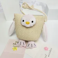 Kid's Straw Animal Bear Cute Square Zipper Crossbody Bag Straw Bag Coin Purse sku image 11