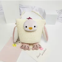 Kid's Straw Animal Bear Cute Square Zipper Crossbody Bag Straw Bag Coin Purse sku image 12