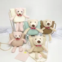 Kid's Straw Animal Bear Cute Square Zipper Crossbody Bag Straw Bag Coin Purse main image 2