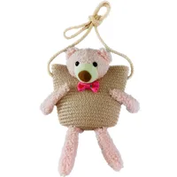 Kid's Straw Animal Bear Cute Square Zipper Crossbody Bag Straw Bag Coin Purse main image 5