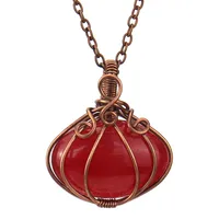 Fashion Pumpkin Copper Handmade Natural Stone Pendant Necklace sku image 2