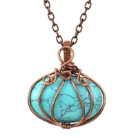 Fashion Pumpkin Copper Handmade Natural Stone Pendant Necklace sku image 3