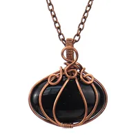 Fashion Pumpkin Copper Handmade Natural Stone Pendant Necklace sku image 7