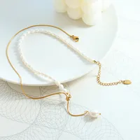 304 Stainless Steel Freshwater Pearl 18K Gold Plated Elegant Luxurious Baroque Style Beaded Plating Geometric Necklace main image 1