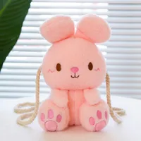 Girl's Pp Cotton Rabbit Cute Rabbit-shaped Zipper Crossbody Bag sku image 3