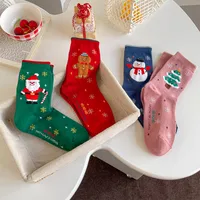 Women's Cartoon Style Christmas Tree Santa Claus Snowman Cotton Crew Socks A Pair main image 3